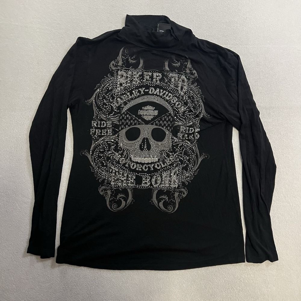 Harley Davidson Biker To The Bone XL Skull Turtleneck Back Cutout Long Sleeve